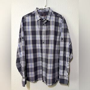 Untuckit Blue Plaid Button Up Shirt w/ Convertible Sleeve XL